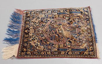MATTO, a semi-antique silk Kashan possibly Motachem, ca 51-52,5 x 48.5-51 cm.