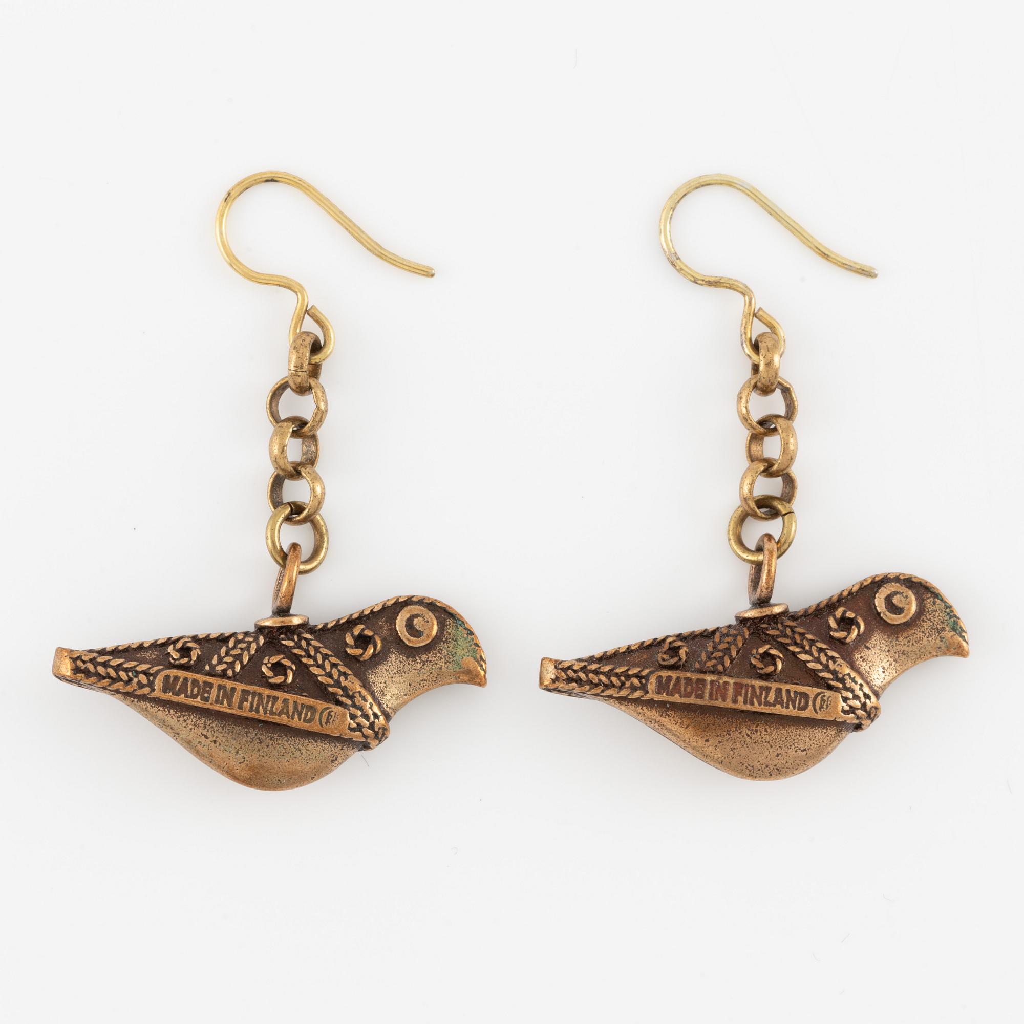 Kalevala Koru, 4 pieces, a pair of earrings, two necklaces, and a brooch, bronze, Finland.