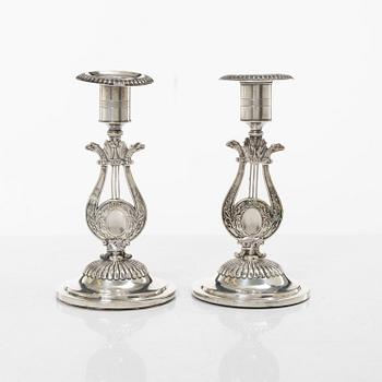 Empire, A pair of Swedish silver candlesticks, mark of Otto Wilhelm Kjellberg,  Västerås 1838.