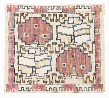 Märta Måås-Fjetterström, a textile, "Grodblad röd", flat weave, ca 42 x 38 cm, signed AB MMF.