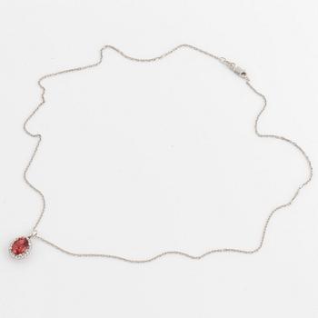 Pink tourmaline and brilliant-cut diamond necklace.