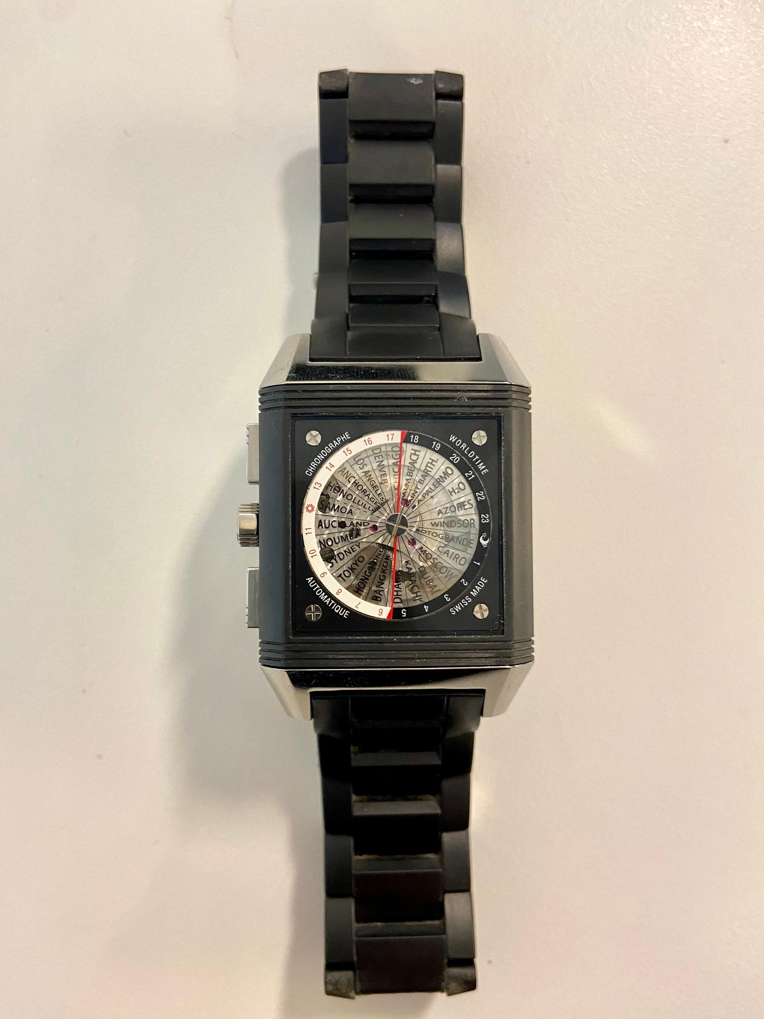 Jaeger-LeCoultre, Reverso, Squadro World Chrono Polo Field, rannekello, kronografi, 36,5 x 53 mm.