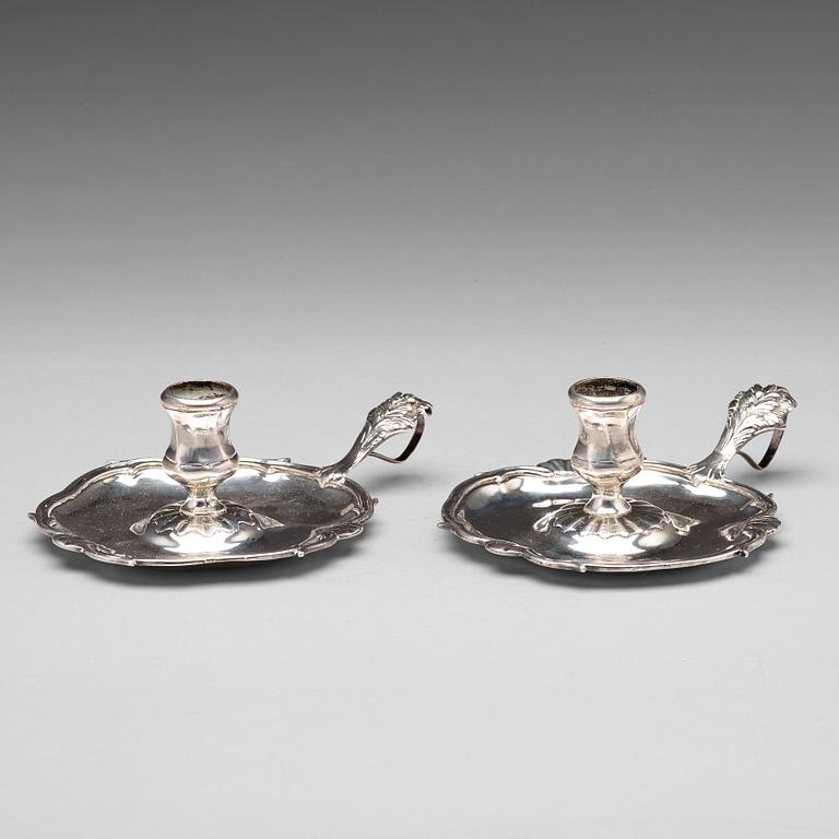 A pair of Swedish 18th century silver chamber-candlesticks, mark of Lorenz Vick,  Ulricehamn 1773.