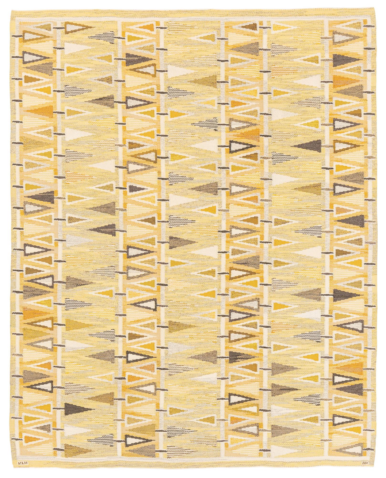 Ingrid Dessau, matta, "Pilevall, gul", rölakan, ca 225 x 180 cm, signerad KLH ID.