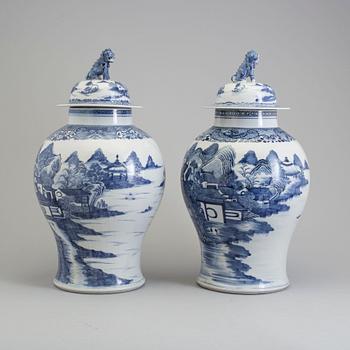 A matched pair of underglazed blue and white porcelain vases, Qing dynasty, Qianlong (1736-95).