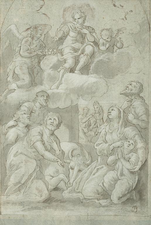 ITALIENSK SKOLA 1600/1700-TAL, Tuschlavering, sign PB.