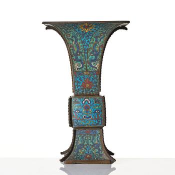 An archaistic cloisonné enamel vase, Gu, late Ming dynasty (1368-1644).