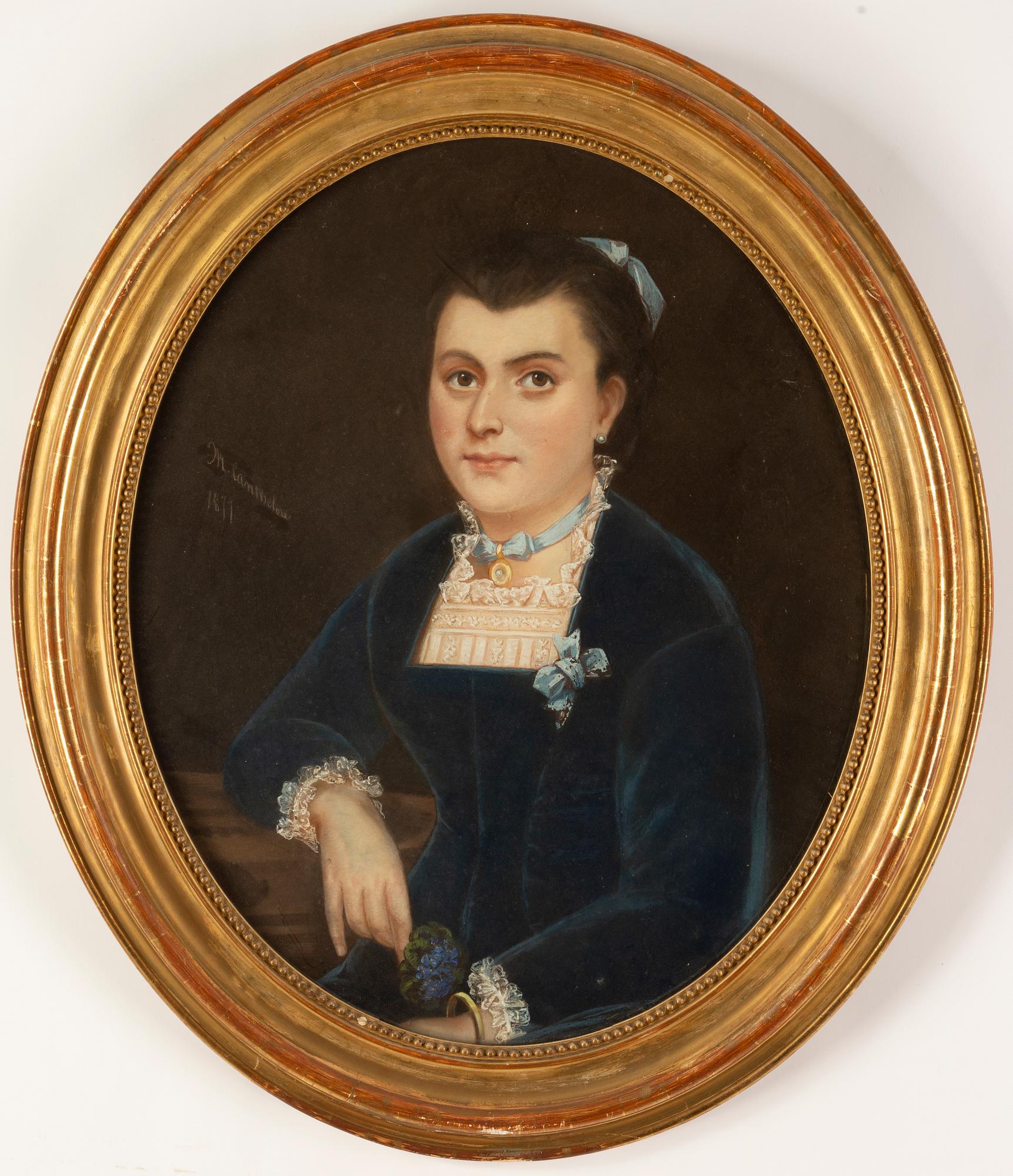 Unknown artist, 19th Century, pastel on papaer/canvas, signed and dated.
