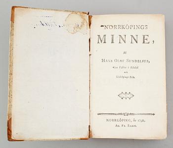 BOK: Norrköpings Minne, Hans Olof Sundelius, tryckt hos Raam Norrköping 1798.