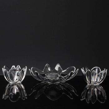 3 pcs of glass bowl, Orrefors, late 20th century,