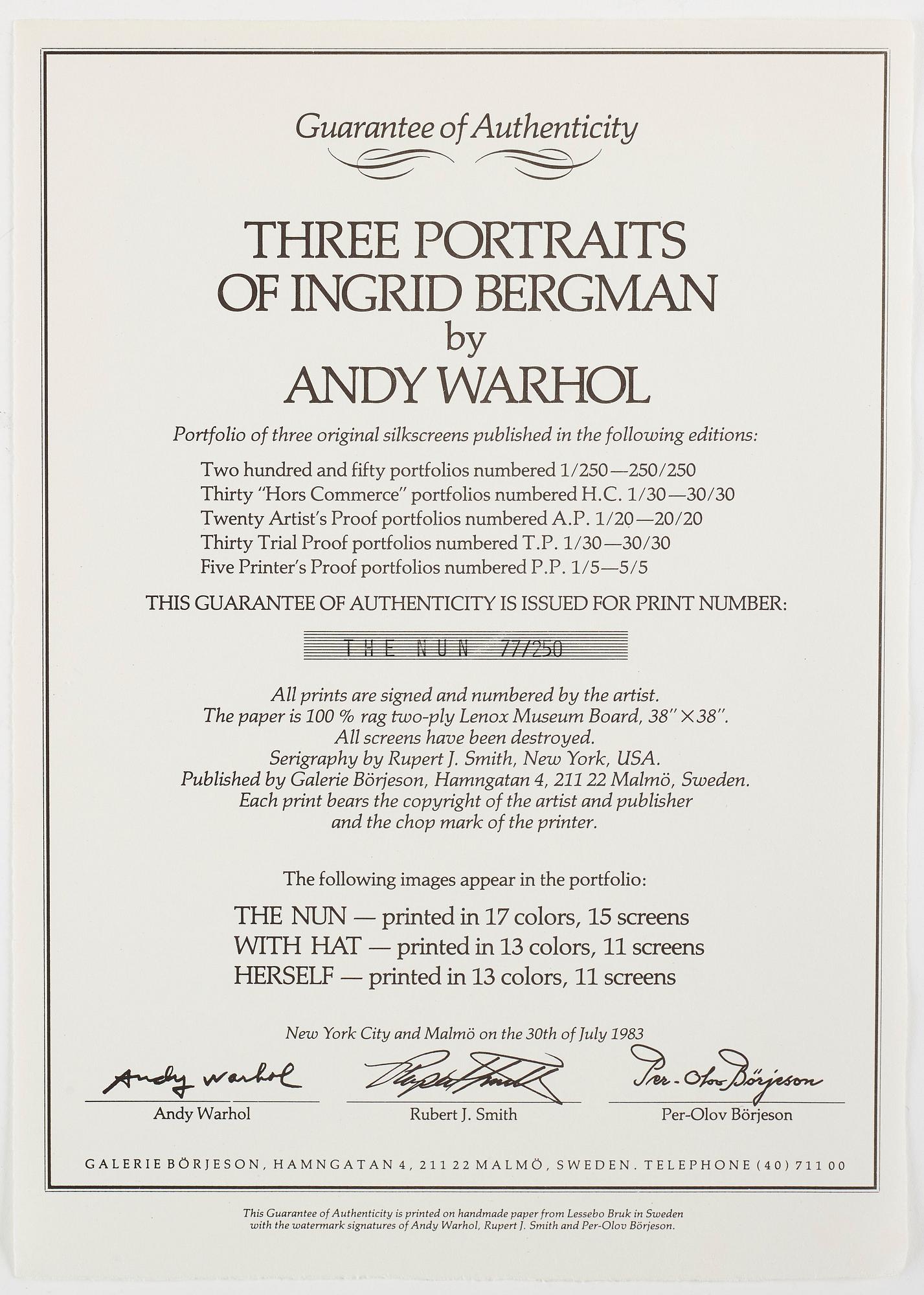 Andy Warhol, "Three portraits of Ingrid Bergman by Andy Warhol".