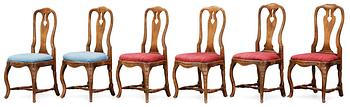 Six Swedish Rococo 18th Century chairs, by C. M. Sandberg.