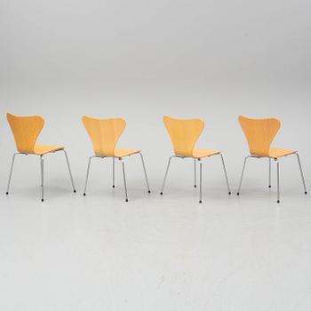 ARNE JACOBSEN, four Series 7 chairs from Fritz Hansen, Denmark, 1996-8.
