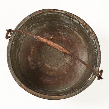 A Swedish copper cauldron, 18th century.