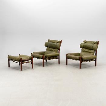 Arne Norell, fåtöljer ett par samt en fotpall "Inca", Norell Möbel AB 1900-talets andra hälft.