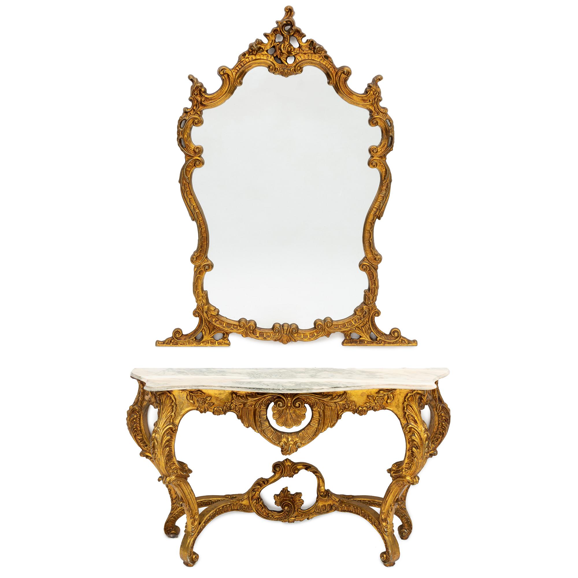 Spegel med konsolbord, barockstil, sent 1900-tal.