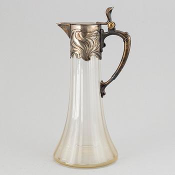 Württembergische Metallwarenfabrik, WMF, an art nouveau glass and silver plate decanter, early 20th century.