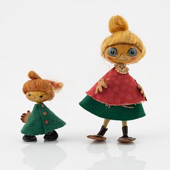 Atelier Fauni, Muminfigurer, 2 st, "Lilla My" och "Mymlan", Finland, 1950-60-tal.