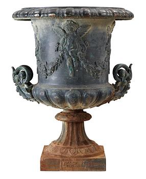 A Swedish 19th Century iron cast garden urn by J&CG Bolinder Stockholm.