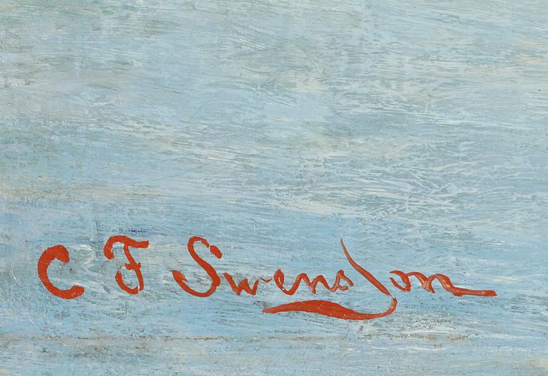 CHRISTIAN FREDRIK SWENSSON. Uppfodrad duk. Signerad CF Swensson.