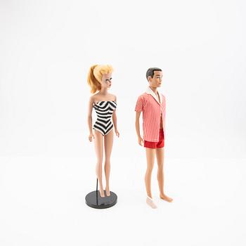 Barbie och Ken, dockor 2 st. samt kläder, vintage, "Nr. 4, Ponytail" Mattel 1960, Ken Mattel 1963/64.