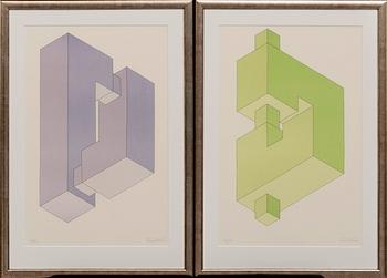 Oscar Reutersvärd, three litographs, signed and numbered 25/190, 4/190 and 3/190.