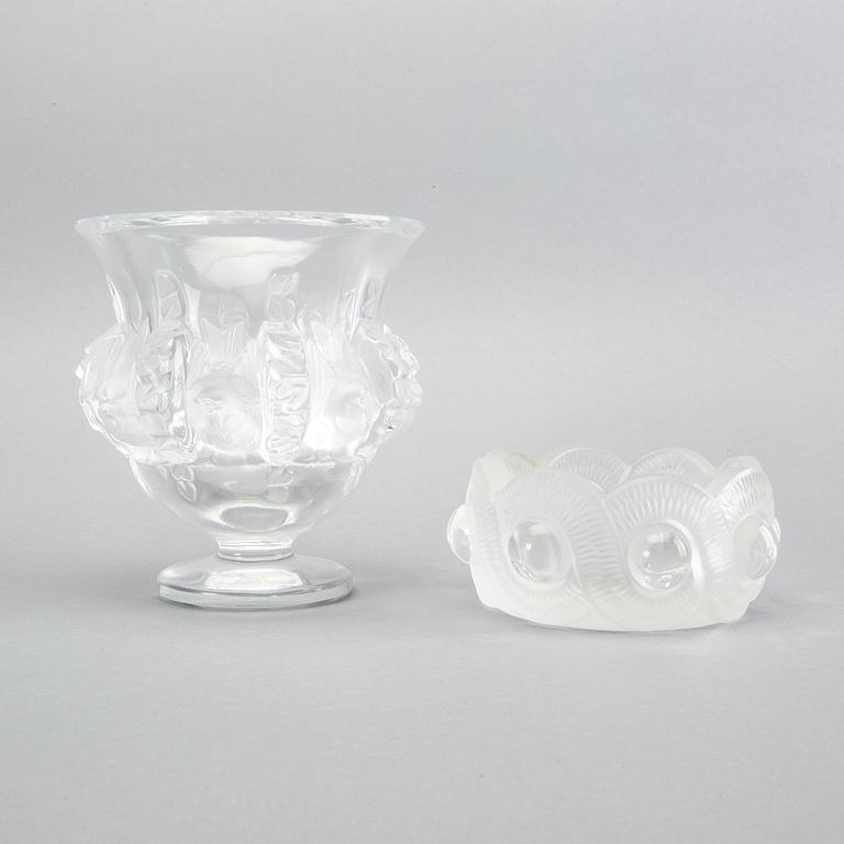 Lalique, skål på fot samt skål, glas, Frankrike, 1900-talets andra hälft.