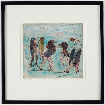 Hans Wigert, etching with watercolour, signed.