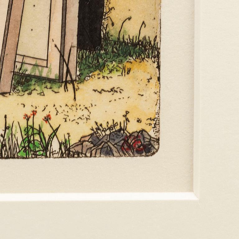 STEN EKLUND, handkolorerad etsning, signerad.