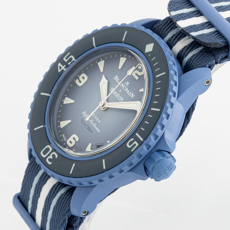 Swatch/Blancpain, Scuba Fifty Fathoms, Atlantic Ocean, wristwatch, 42.3 mm.