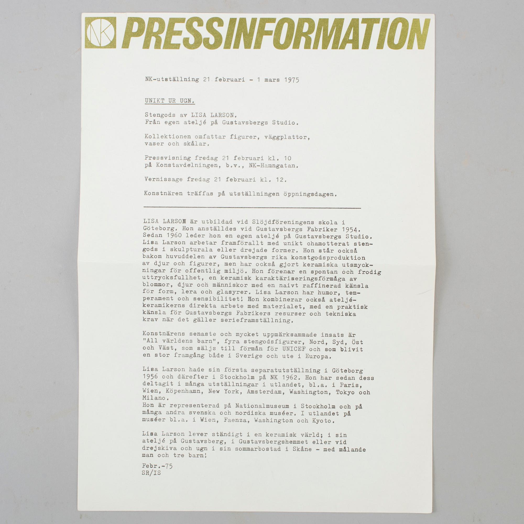 A Lisa Larson unique stoneware sculpture, Gustavsberg studio 1974-75.