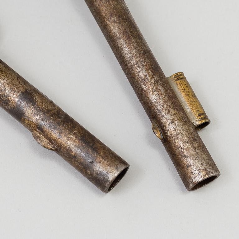 Two percussion lock pistols from around year 1800. Changed from flint lock to percussion lock.