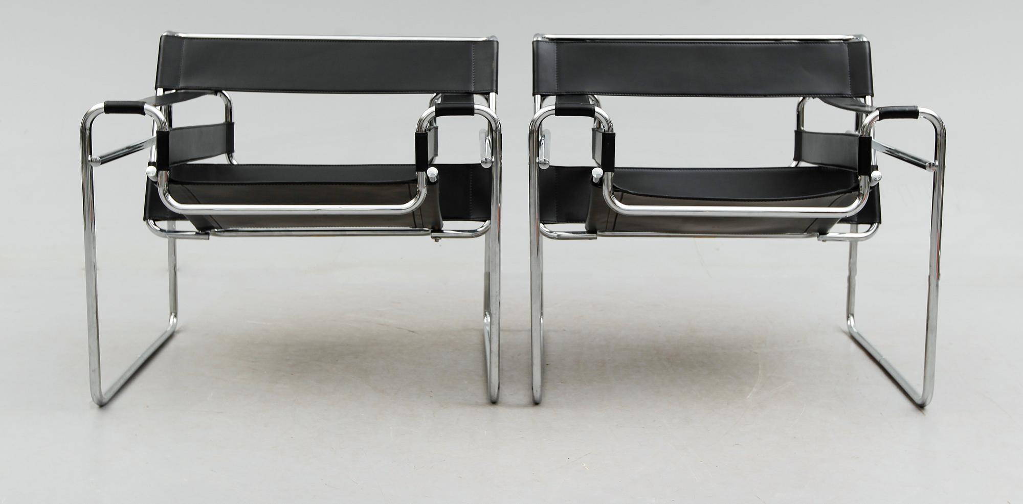 FÅTÖLJER, ett par,"Wassily", efter Marcel Breuer, 1900-talets andra hälft.