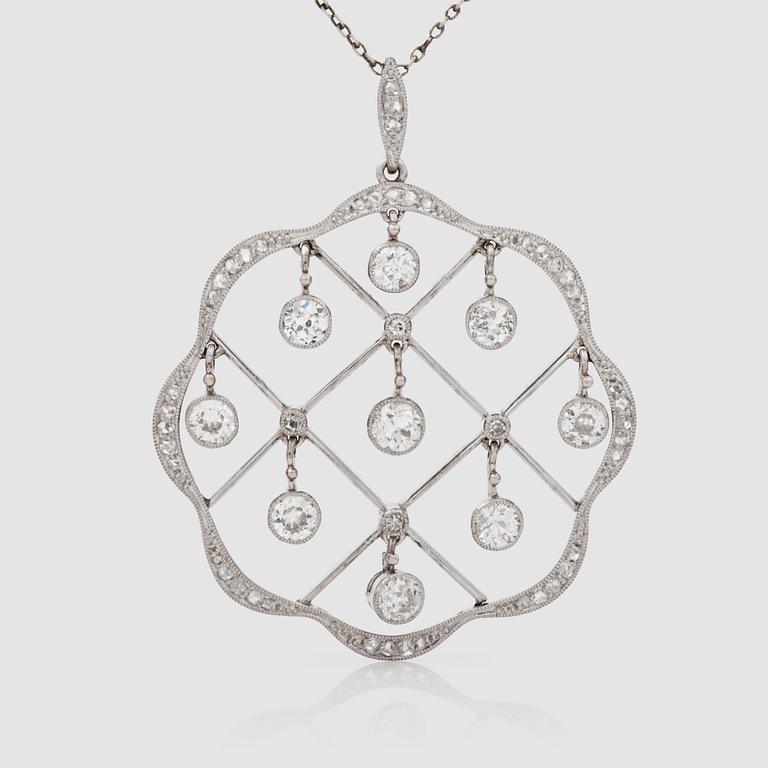 COLLIER med hängande gammalslipade samt rosenslipade diamanter "en tremblant" totalt ca 1.25 ct.