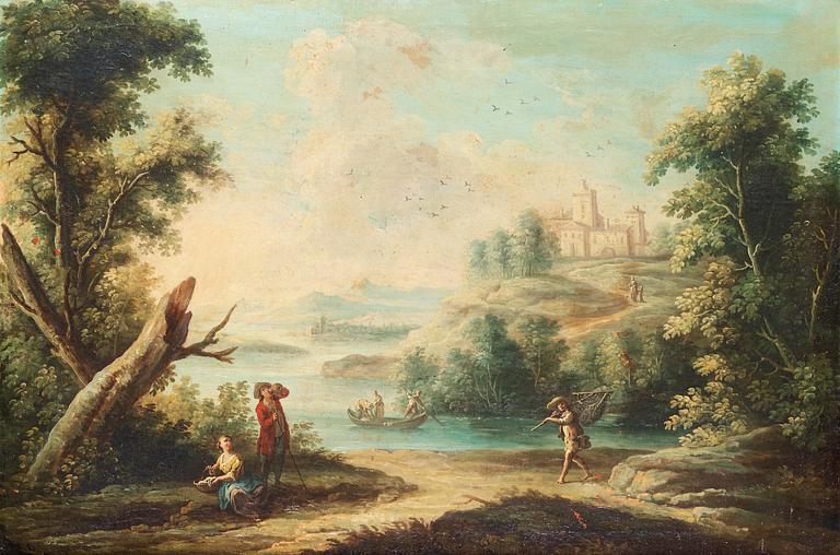 Pastoral landscape with figure staffage.