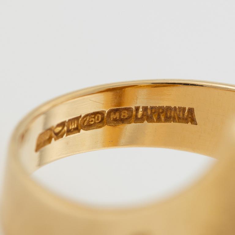 Björn Weckström, ring 18K gold with green tourmaline "Tourmaline River", Finland 1989.