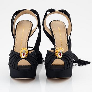 Charlotte Olympia, a pair of black crepe de chine sandals, size 37.