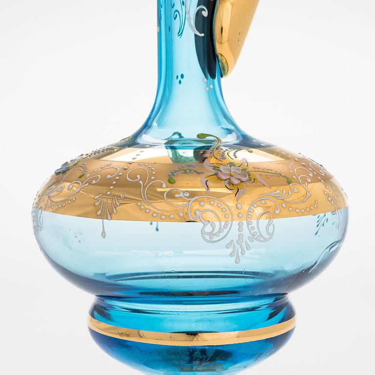 A Murano decanter and six drinking glasses, mid-20th century.