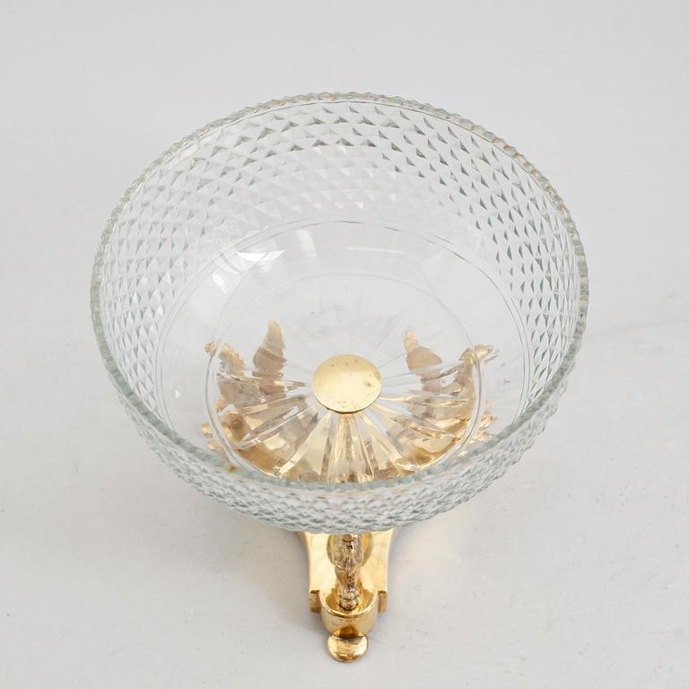 SKÅL, glas samt förgylld mässing, empirestil, sent 1800-tal.