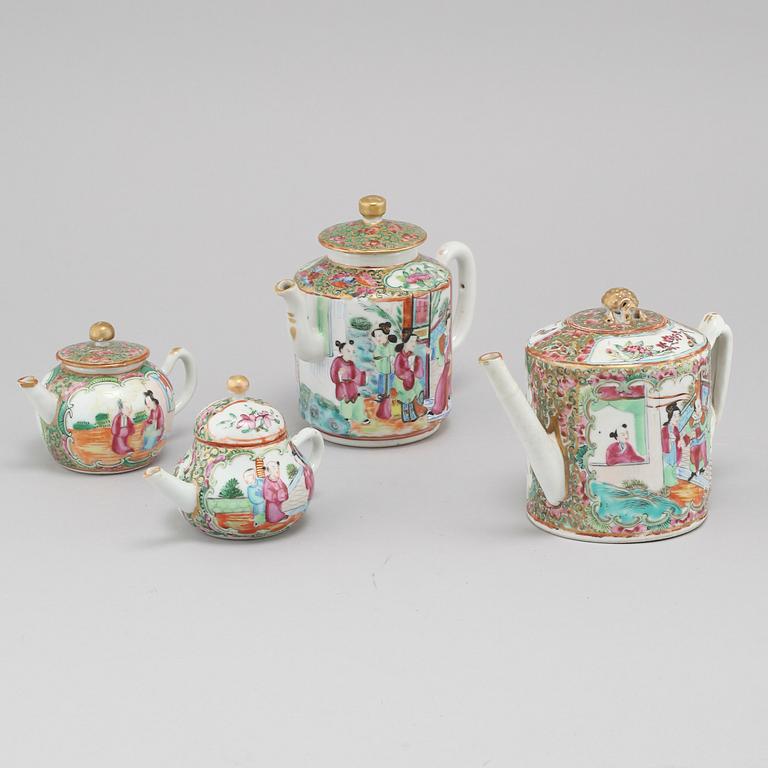 Four 19th century Chinese porcelain tea pots.