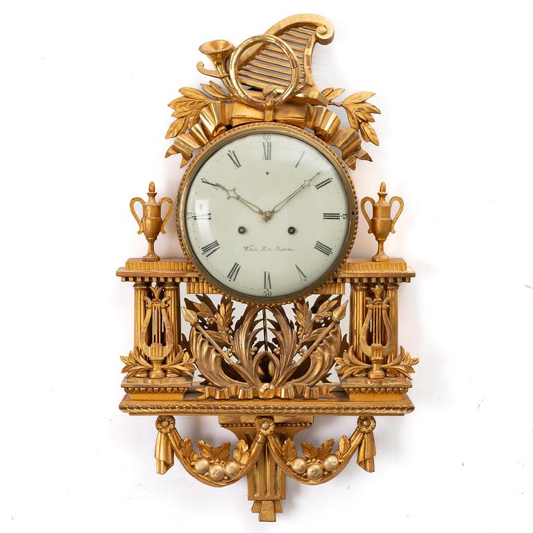 Wall-mounted clock, gilt, dial signed Wilhelm Pauli, Stockholm (active 1795–1816).