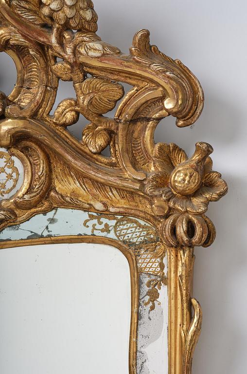 A rococo giltwood mirror, Stockholm, later part 18th century.