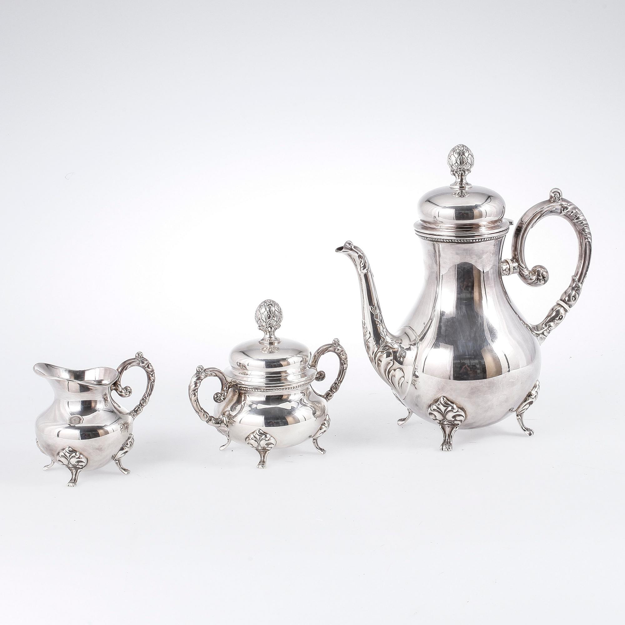 SERVIS, 3 delar, sterlingsilver, Tyskland, med svenska kontrollstämplar, 1900-tal. Vikt ca 1212 gram.
