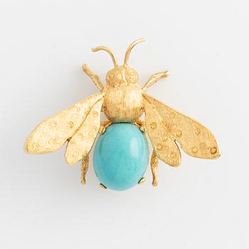 Brooch, in the shape of a bee, 18K gold with turquoise.