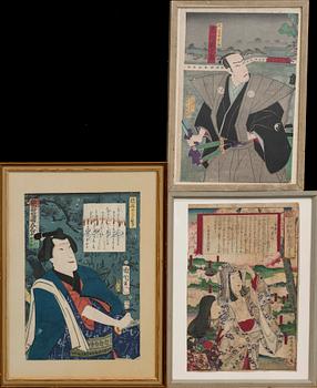 JAPANSKA TRÄSNITT, 3 st, bland annat Utagawa Kunisada II, Japan, 1800-tal.