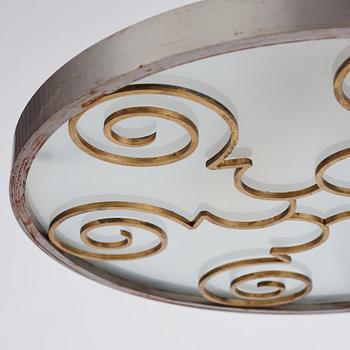 Lars Holmström, a Swedish Grace brass and steel framed ceiling light, Arvika 1920-30s.