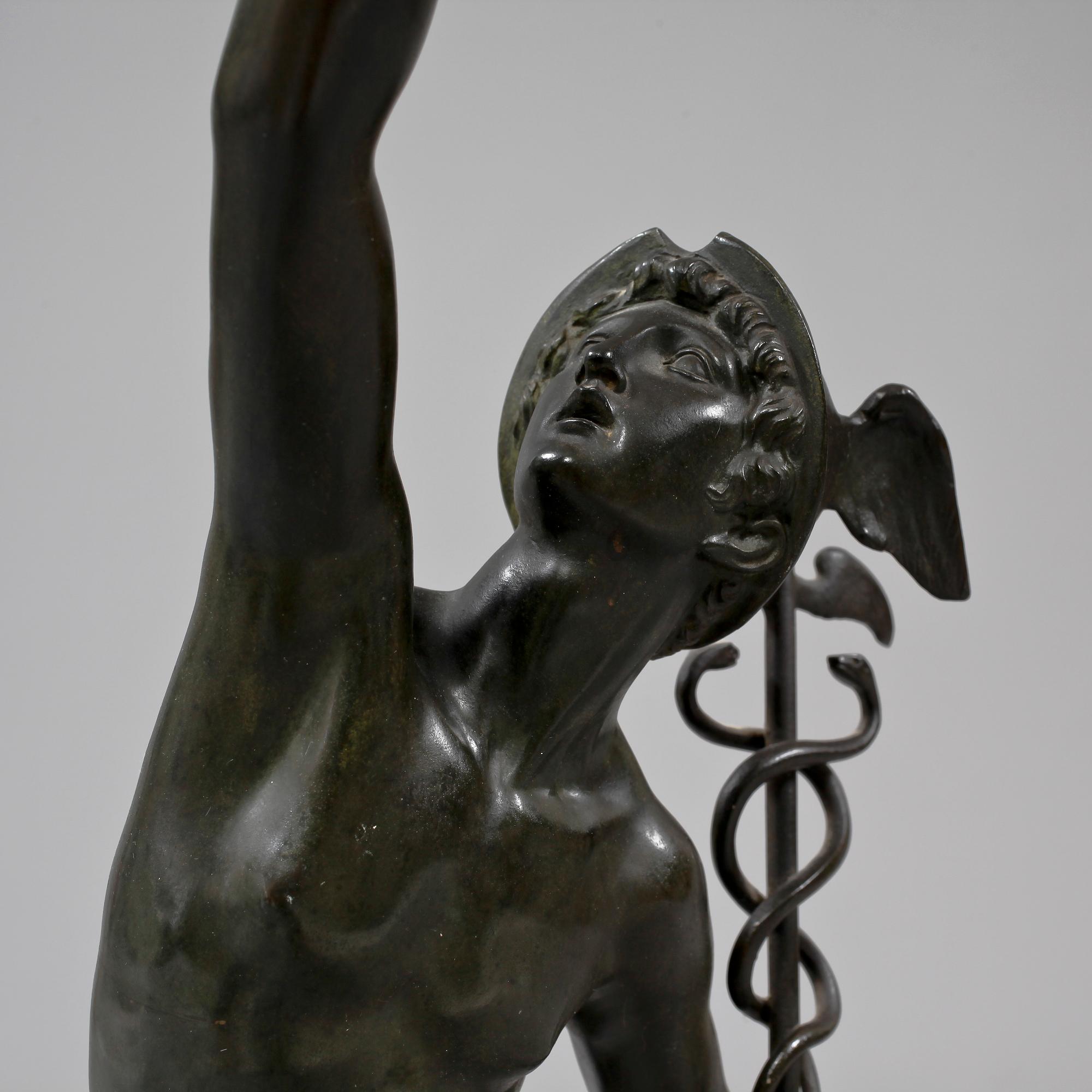 SKULPTUR, "Hermes", patinerad brons, efter Giambologna, sekelskiftet 1800/1900.