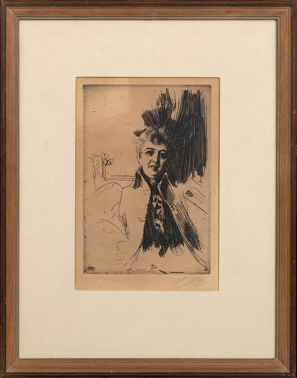 Anders Zorn, a signed etching from 1896.