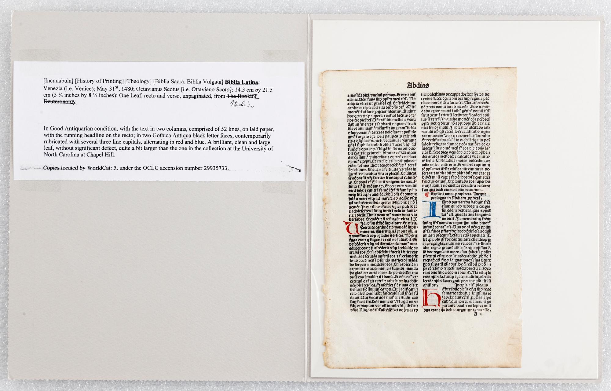 Leaves of Italian Incunabula / Printed leaves of the 1400s.