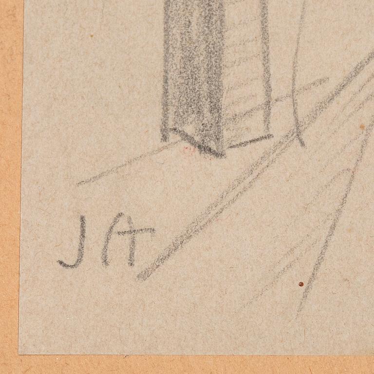 John Jon-And, pencil on paper, signed JA.